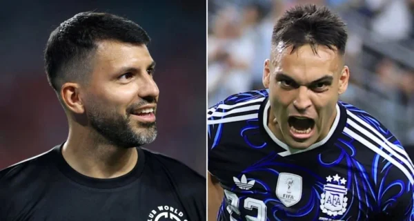 Sergio Agüero y Lautaro Martínez durante un partido de la Selección argentina