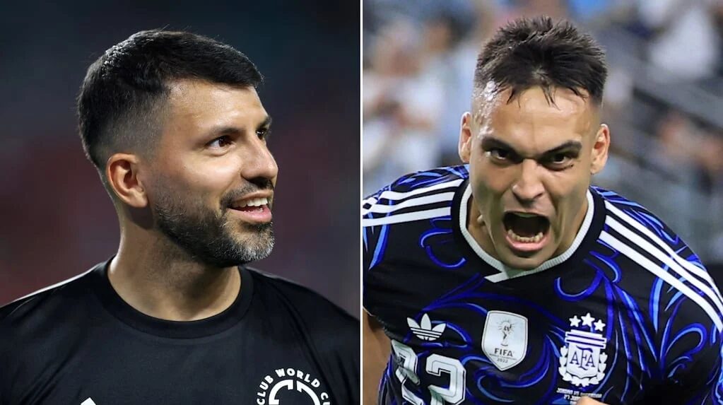 Sergio Agüero y Lautaro Martínez durante un partido de la Selección argentina