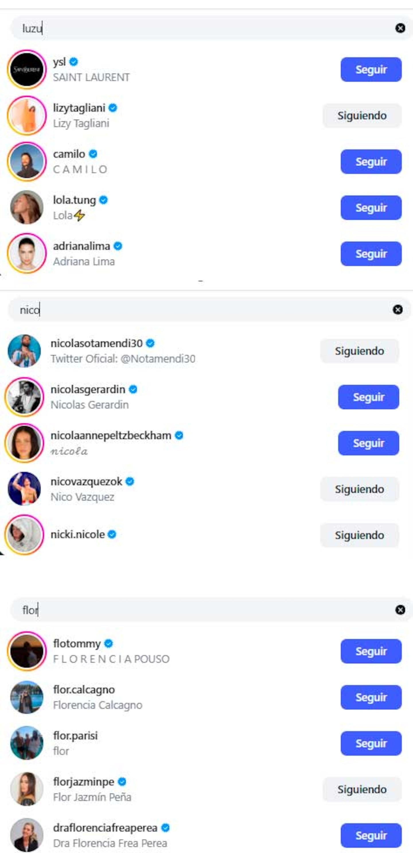 Captura de pantalla de la sección de seguidores en redes sociales de Luzu TV y sus figuras