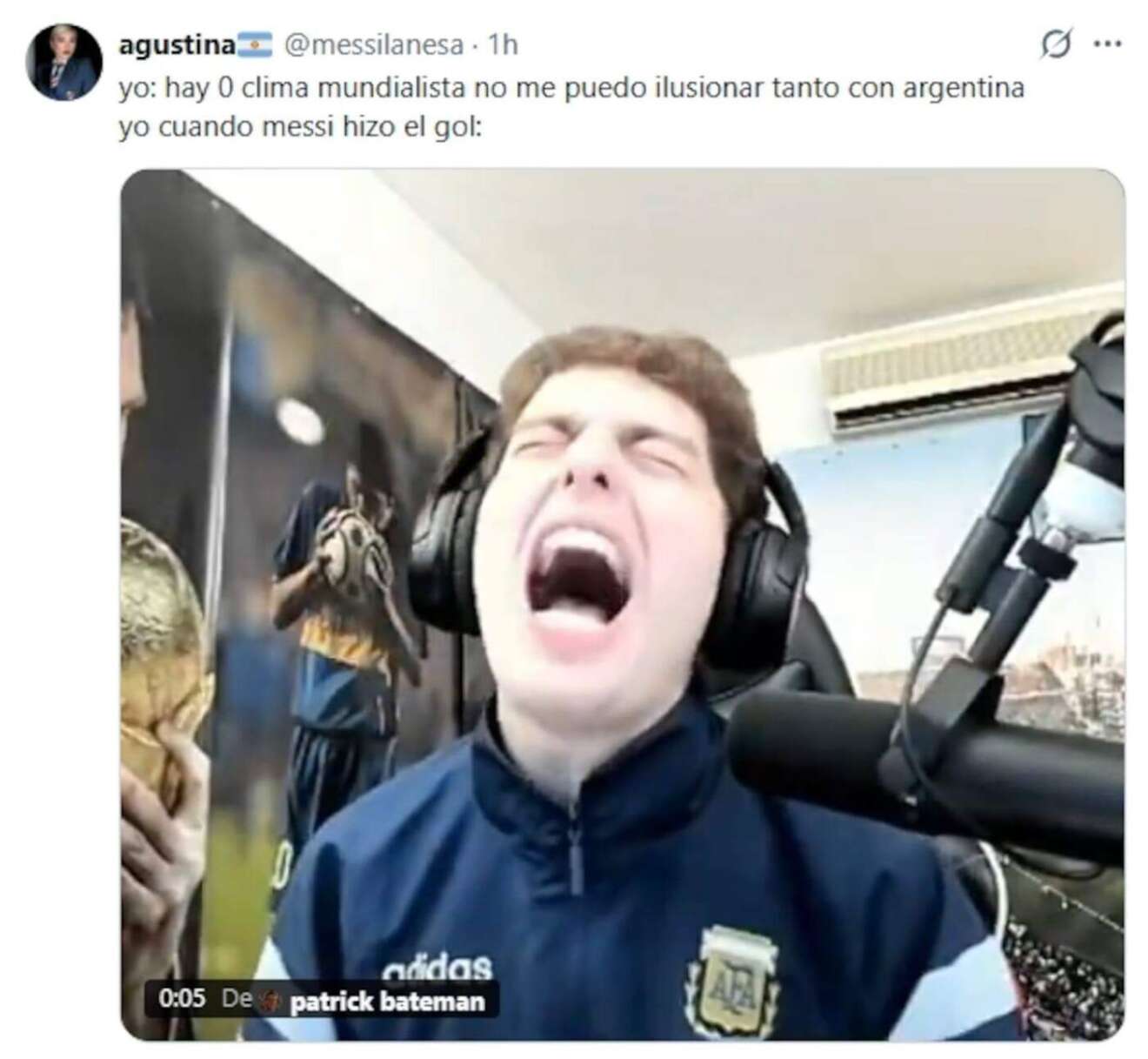 Fan argentino reacciona emocionado tras el gol de Messi en el Mundial 2026