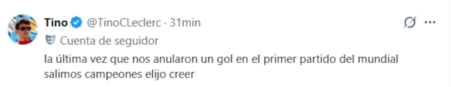 Tweet de Tino Leclerc sobre el primer partido del Mundial 2026 donde se anuló un gol