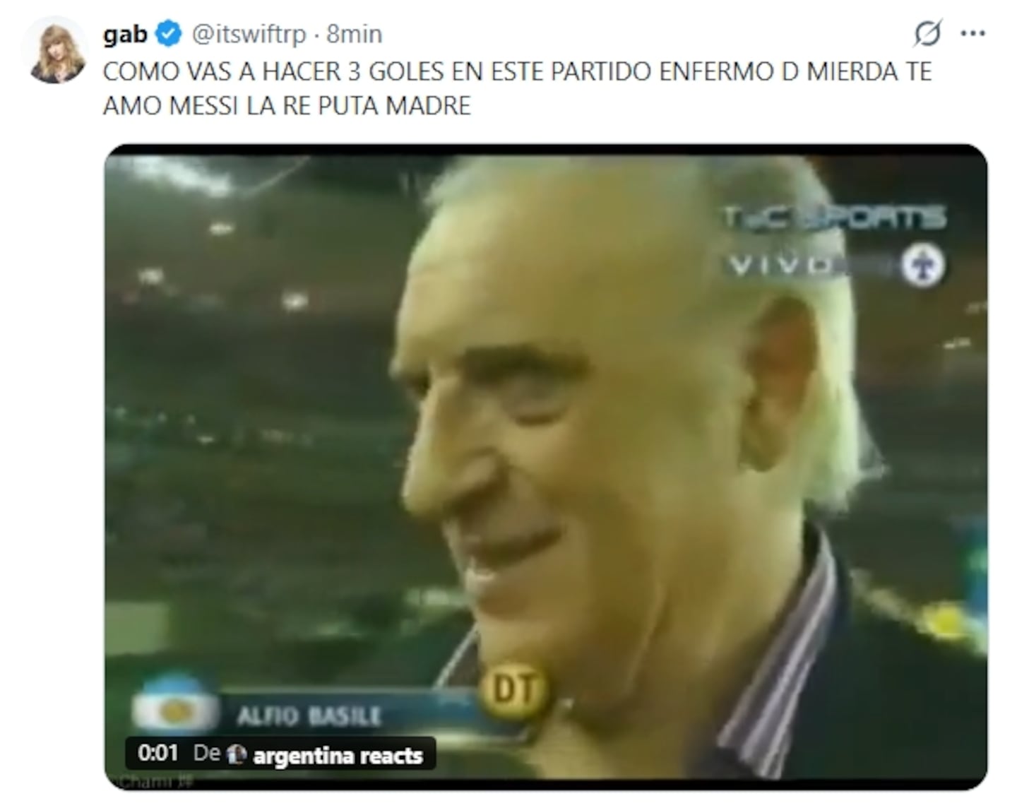 Alfio Basile, director técnico, reacciona tras la victoria de Argentina en el Mundial 2026