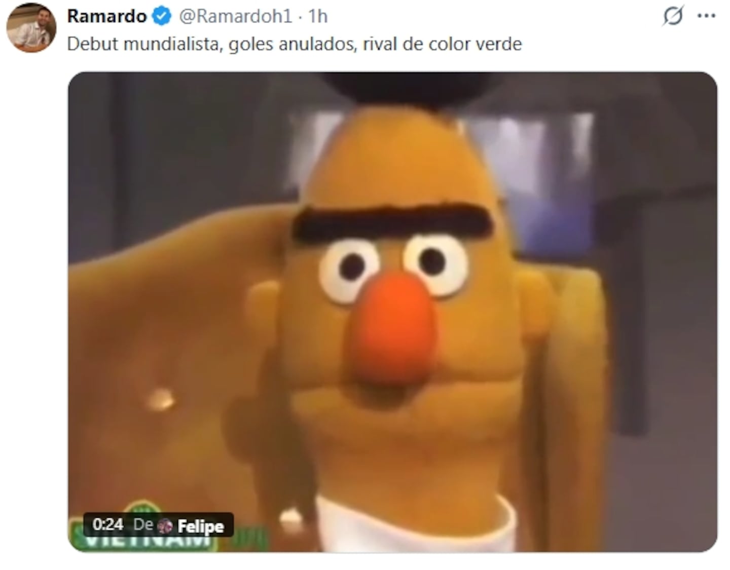 Captura de un meme de Bert de Plaza Sésamo con expresión de sorpresa