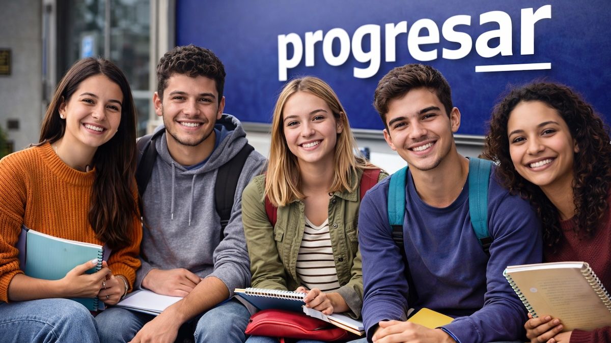 Estudiantes consultando sobre Becas Progresar