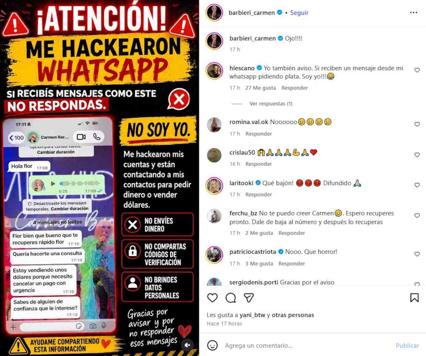 Carmen Barbieri alerta sobre hackeo de su celular y estafa a Ángel de Brito