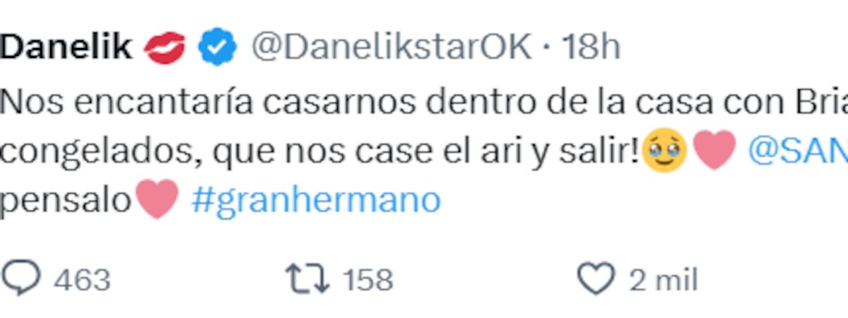 Danelik y Brian Sarmiento piden casarse en Gran Hermano tras mudarse juntos