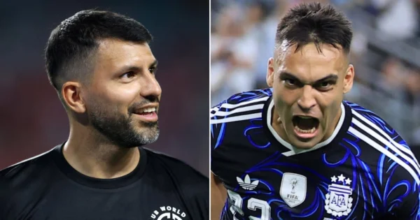 Sergio Agüero y Lautaro Martínez durante un partido de la Selección argentina