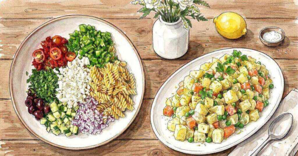 Ensalada de pasta y papa saludable