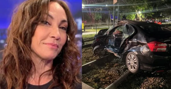 Ernestina País y su auto dañado tras ser arrollado por un tren en San Isidro