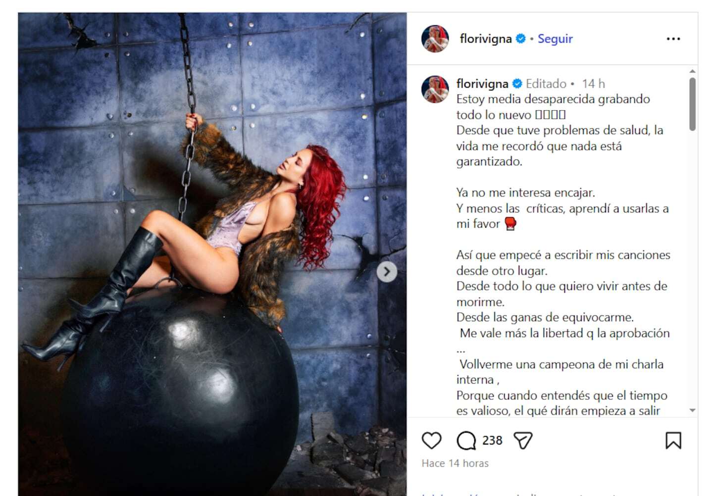 Flor Vigna comparte su transformación tras ser diagnosticada con un quiste cerebral