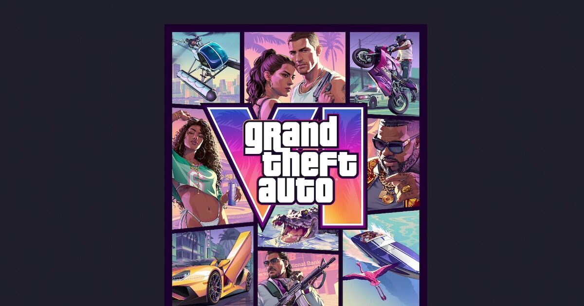 Portada oficial de Grand Theft Auto VI con personajes y escenas de acción