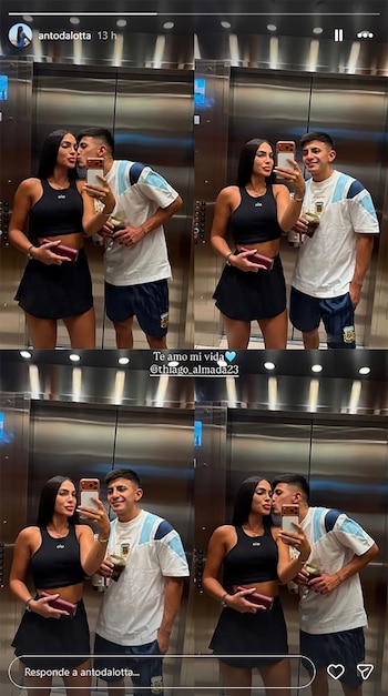 Lautaro Martínez y su pareja en un ascensor tras la victoria de Argentina en el Mundial 2026