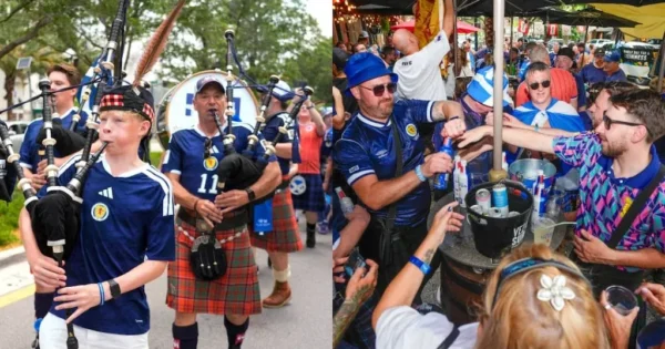 Hinchas escoceses de la Tartan Army durante el Mundial 2026 en Miami