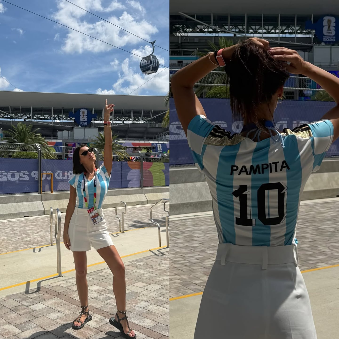 Pampita posando con camiseta de la Selección argentina en el Mundial 2026 en Kansas