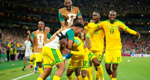 Jugadores de Sudáfrica celebrando su victoria en el Mundial 2026
