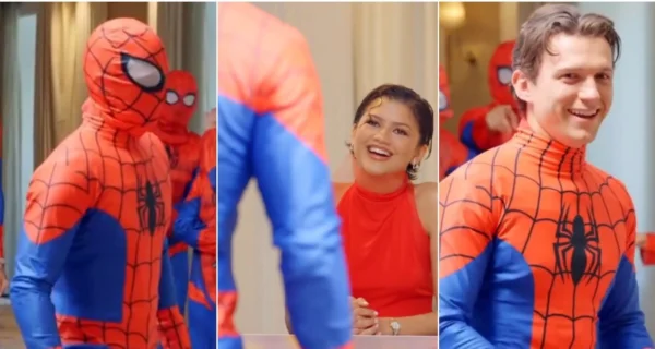 Tom Holland participando en un concurso de Spider-Man