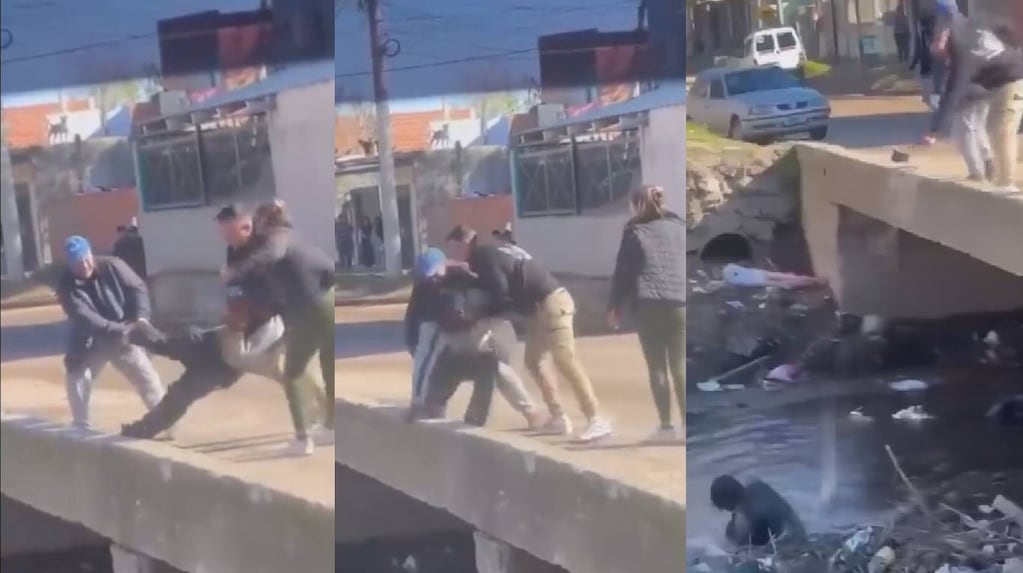 Vecinos de Lomas de Zamora agrediendo a un ladrón en un arroyo