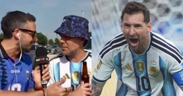 Nico Occhiato durante la cobertura del Mundial con hinchas argentinos