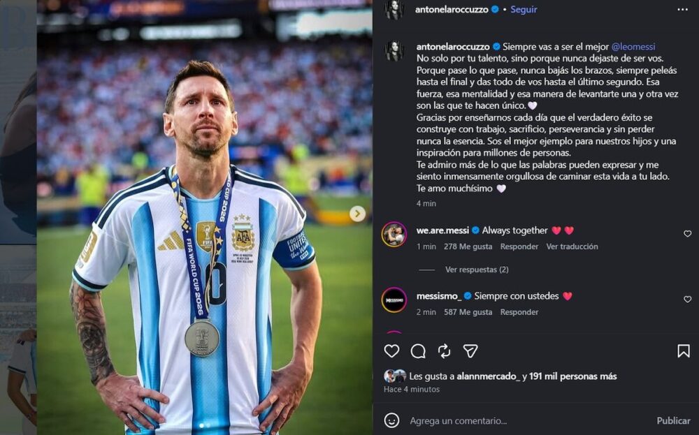 Antonela Roccuzzo apoya a Messi tras la derrota de Argentina en la final del Mundial 2026