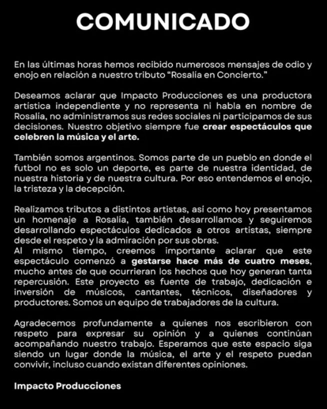 Cancelan tributo a Rosalía en Córdoba tras polémica por sus comentarios sobre Argentina