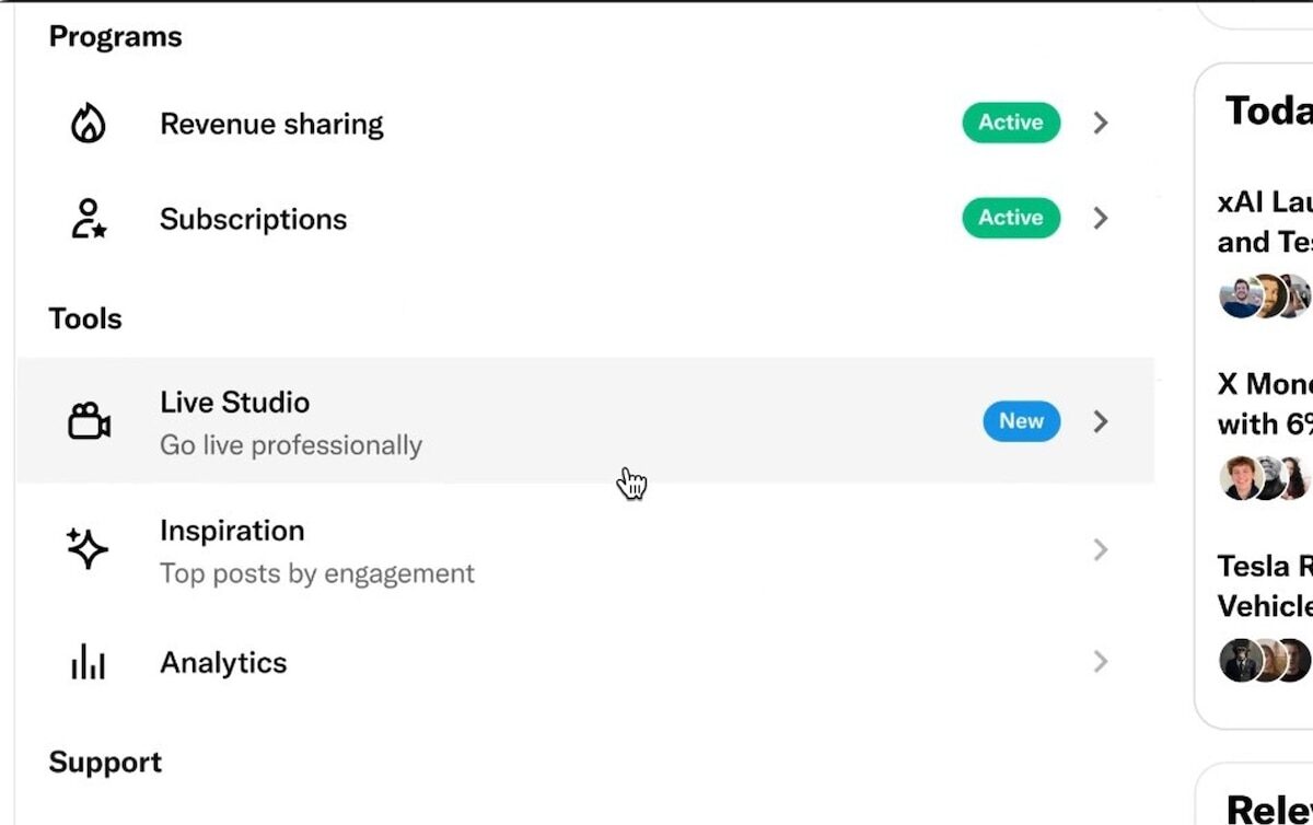 Elon Musk lanza Live Studio en X: nueva herramienta para monetizar transmisiones en vivo