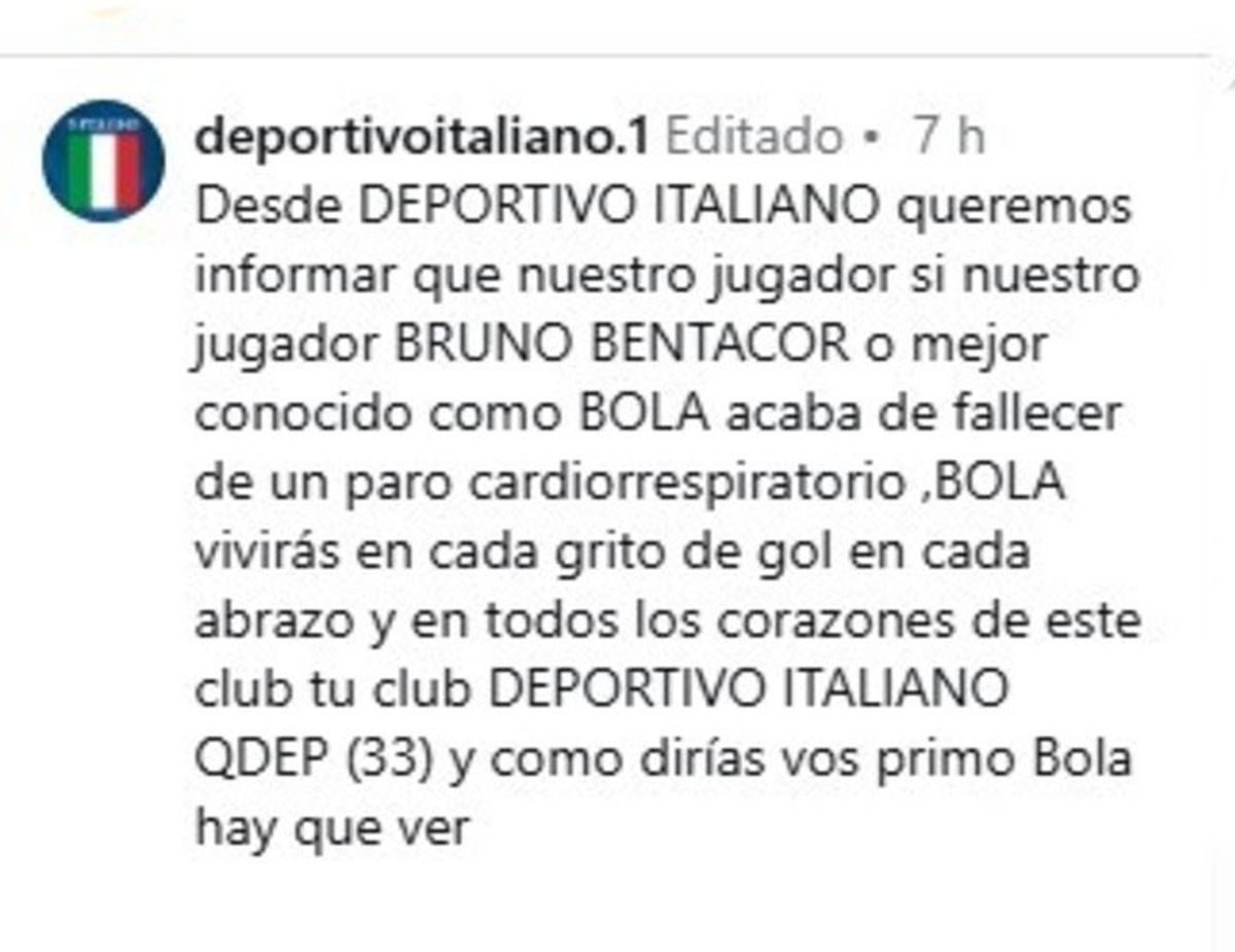 Falleció el futbolista Bruno Bentancor a los 22 años tras un paro cardiorrespiratorio