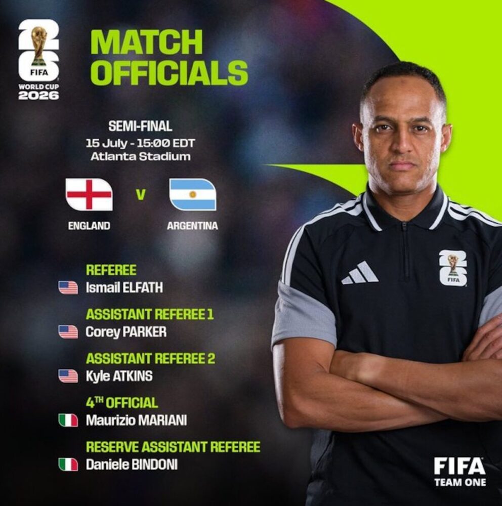Ismail Elfath, el árbitro estadounidense que dirigirá la semifinal entre Argentina e Inglaterra