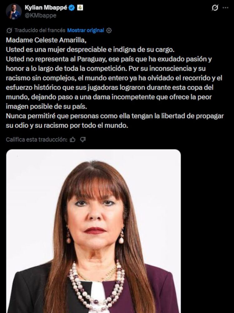 Kylian Mbappé responde con contundencia a los insultos racistas de una senadora paraguaya