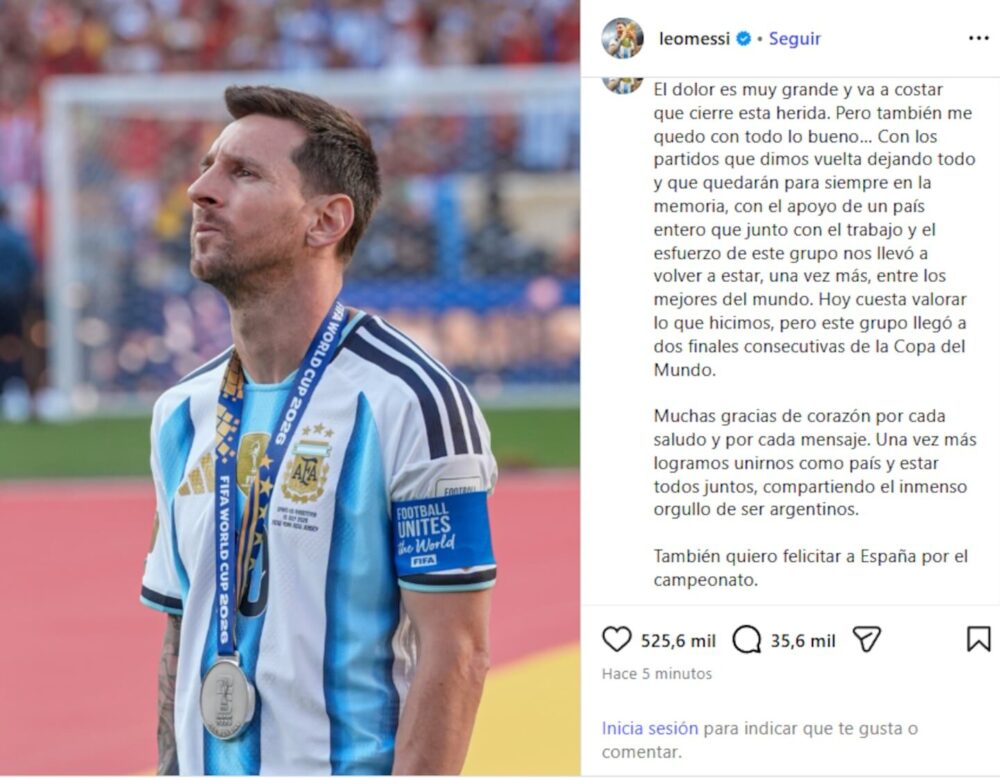 Lionel Messi se pronuncia tras la derrota en la final del Mundial: 'El dolor es muy grande'