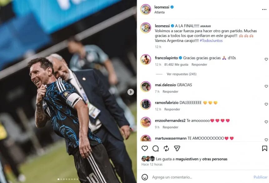 Messi comparte un posteo idéntico tras la victoria sobre Inglaterra en semifinales
