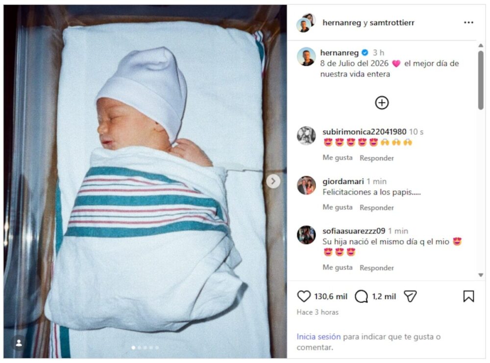 Nació Dalí, la primera hija de los influencers Samantha Trottier y Hernán Regiardo