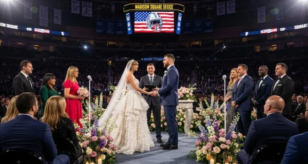 Taylor Swift y Travis Kelce en su boda en el Madison Square Garden
