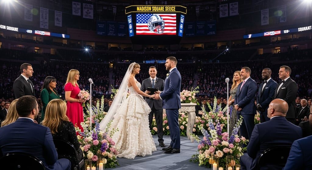 Taylor Swift y Travis Kelce en su boda en el Madison Square Garden