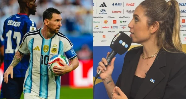 Lionel Messi saluda a Sofi Martínez tras el partido de la Selección Argentina
