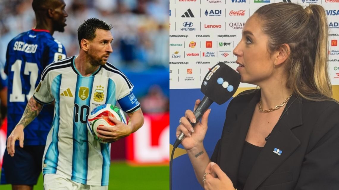 Lionel Messi saluda a Sofi Martínez tras el partido de la Selección Argentina
