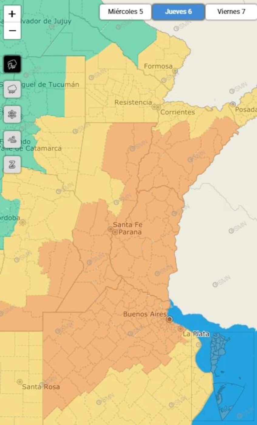 Alerta naranja por tormentas en Buenos Aires y 10 provincias para el 6 de agosto