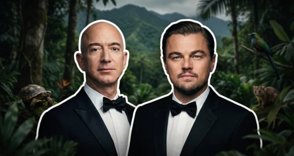 Leonardo DiCaprio y Jeff Bezos en un evento ambiental