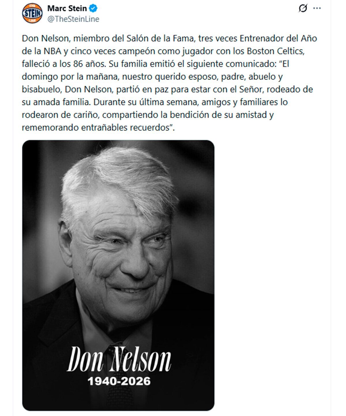 Falleció Don Nelson, leyenda de la NBA y referente del baloncesto