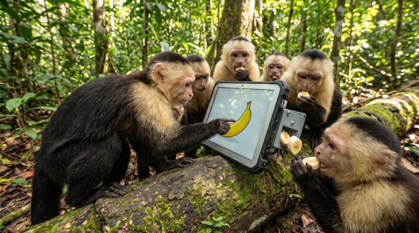 Instalan pantalla con IA en la selva de Costa Rica y monos capuchinos aprenden a usarla