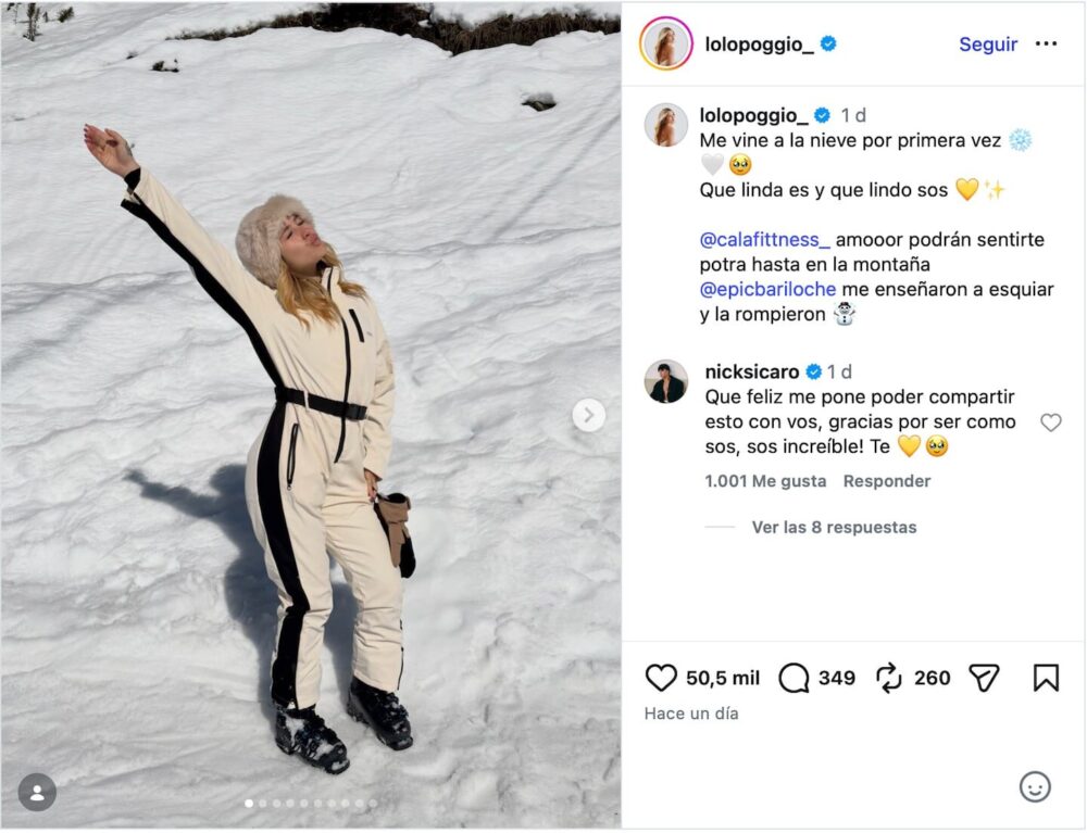 Lolo Poggio experimenta la nieve por primera vez con su novio Nick Sicaro